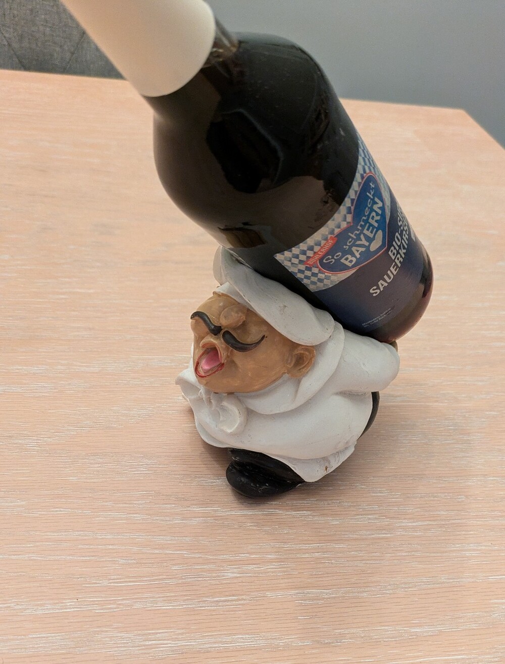 Chef Bottle Holder Figurine - White and Black Chef